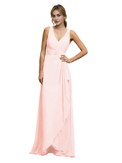 Halter V-Neck Chiffon Bridesmaid Dress with Draped Sash Waist
