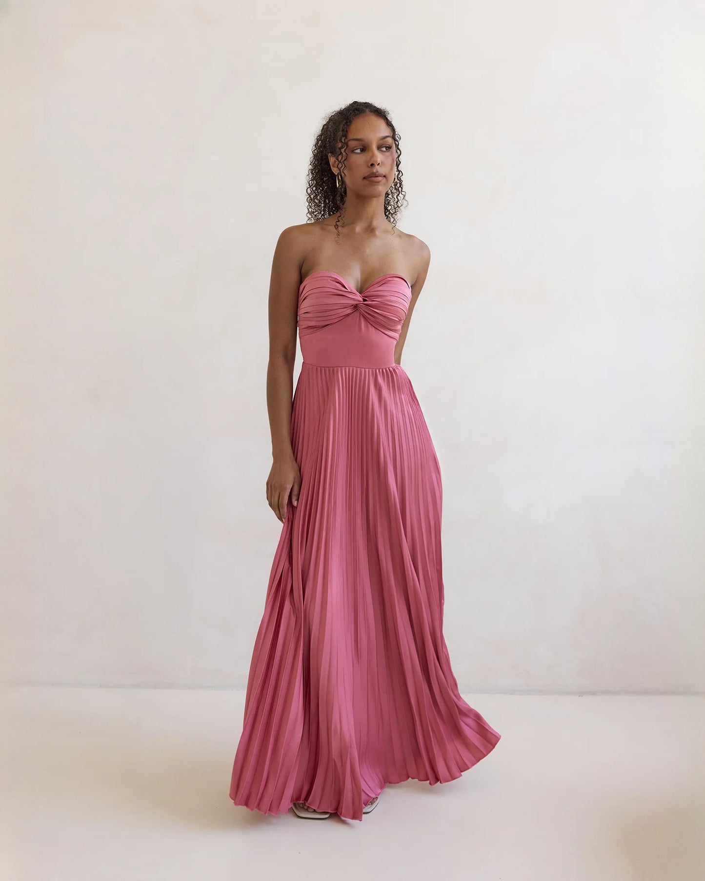Sleek Destination Evening Event Strapless Chiffon A-Line Maxi Bridesmaid Dress