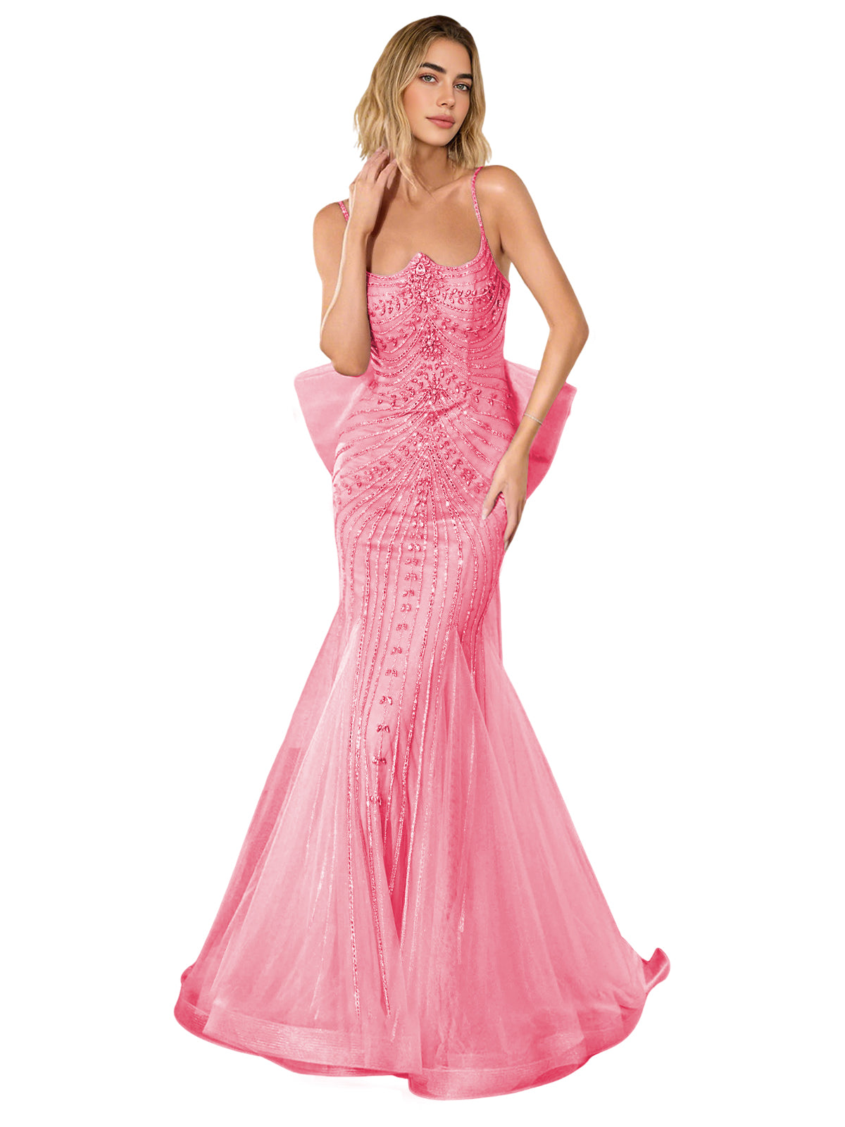Strapless Lace Trumpet Prom Dress with Corset Back and Sweep Train