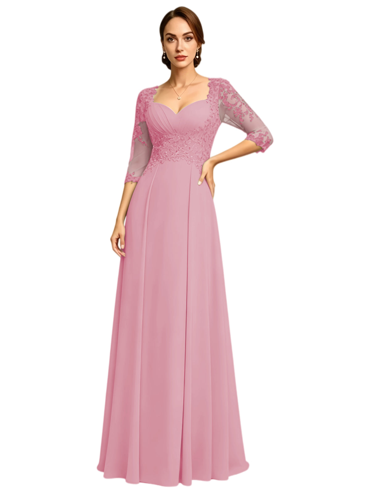 Long Sweetheart Mother of the Bride Dress Lace Jacket Chiffon A-Line Formal Gown