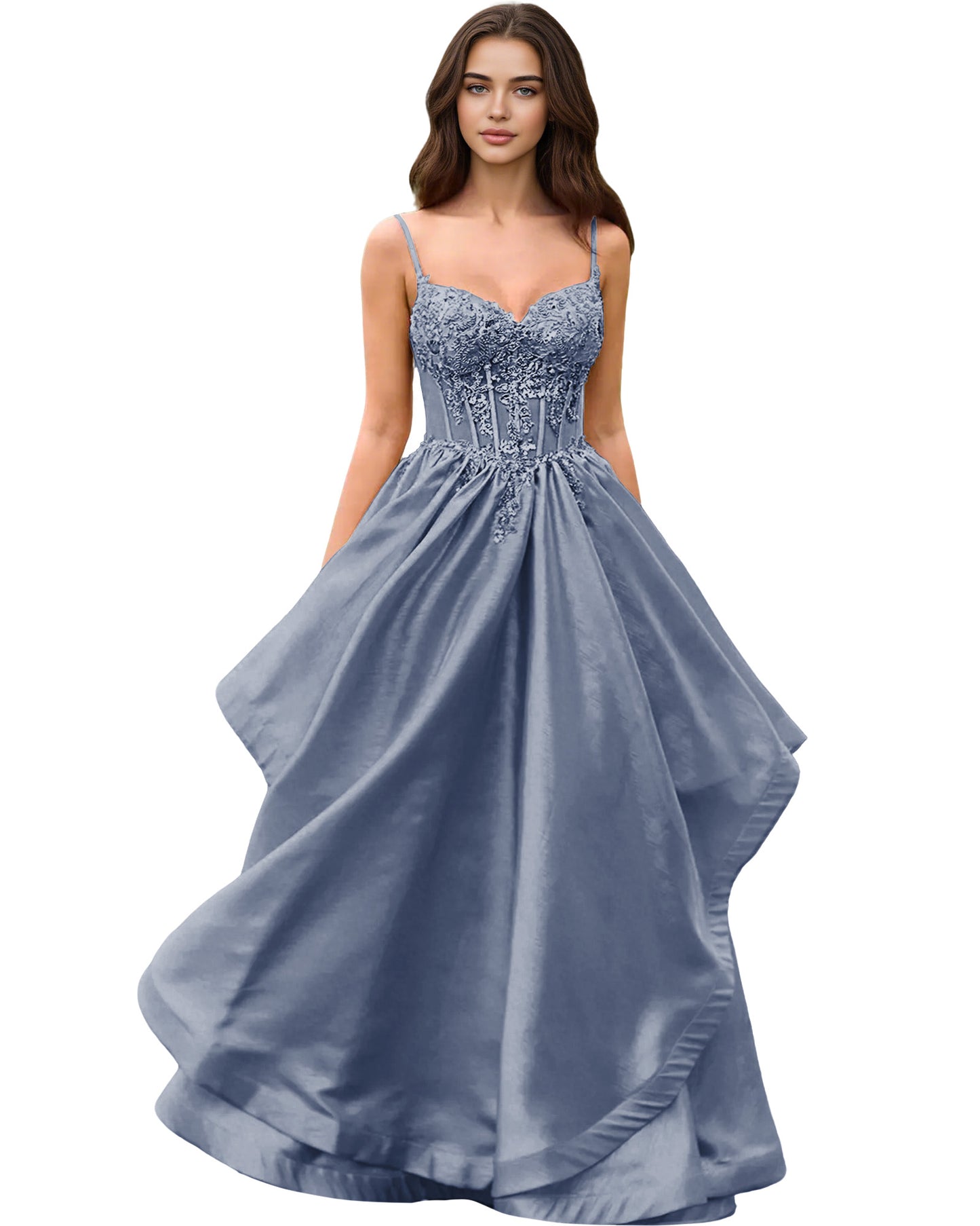 Sweetheart Glitter Tulle A-Line Prom Dress with Layered dress and Corset