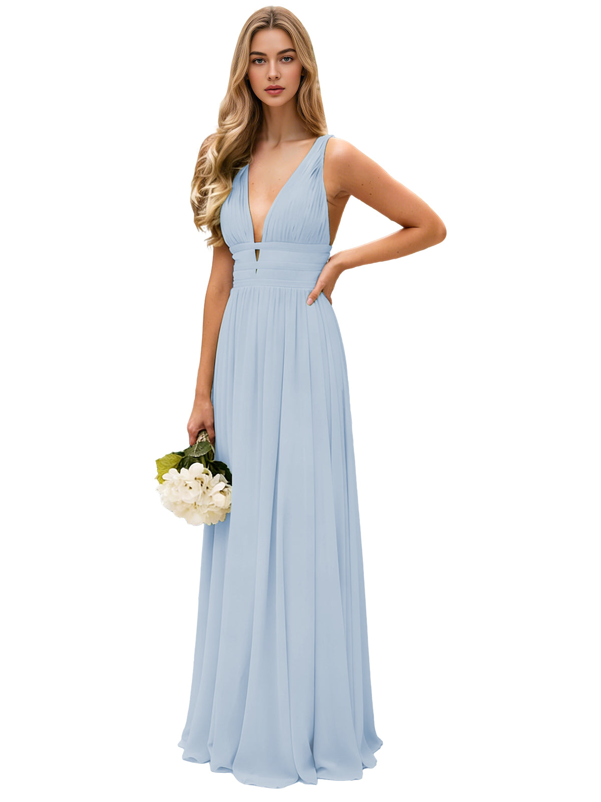 Spaghetti Strap V-Neck Chiffon Bridesmaid Dress with Open Back