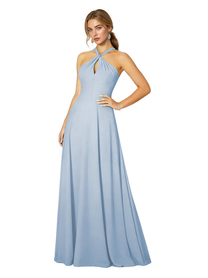Cross Halter Chiffon Bridesmaid Dress with Empire Waist