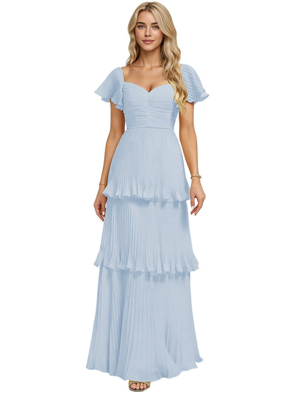 Tiered Ruffle Chiffon Bridesmaid Dress with Sweetheart Neckline