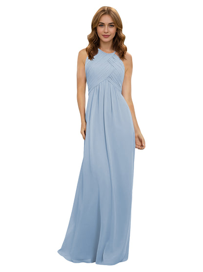 Twist Halter Chiffon Bridesmaid Dress with Keyhole Bodice