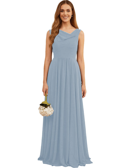 Jewel Neck Sleeveless Chiffon Bridesmaid Dress with Pleated dress
