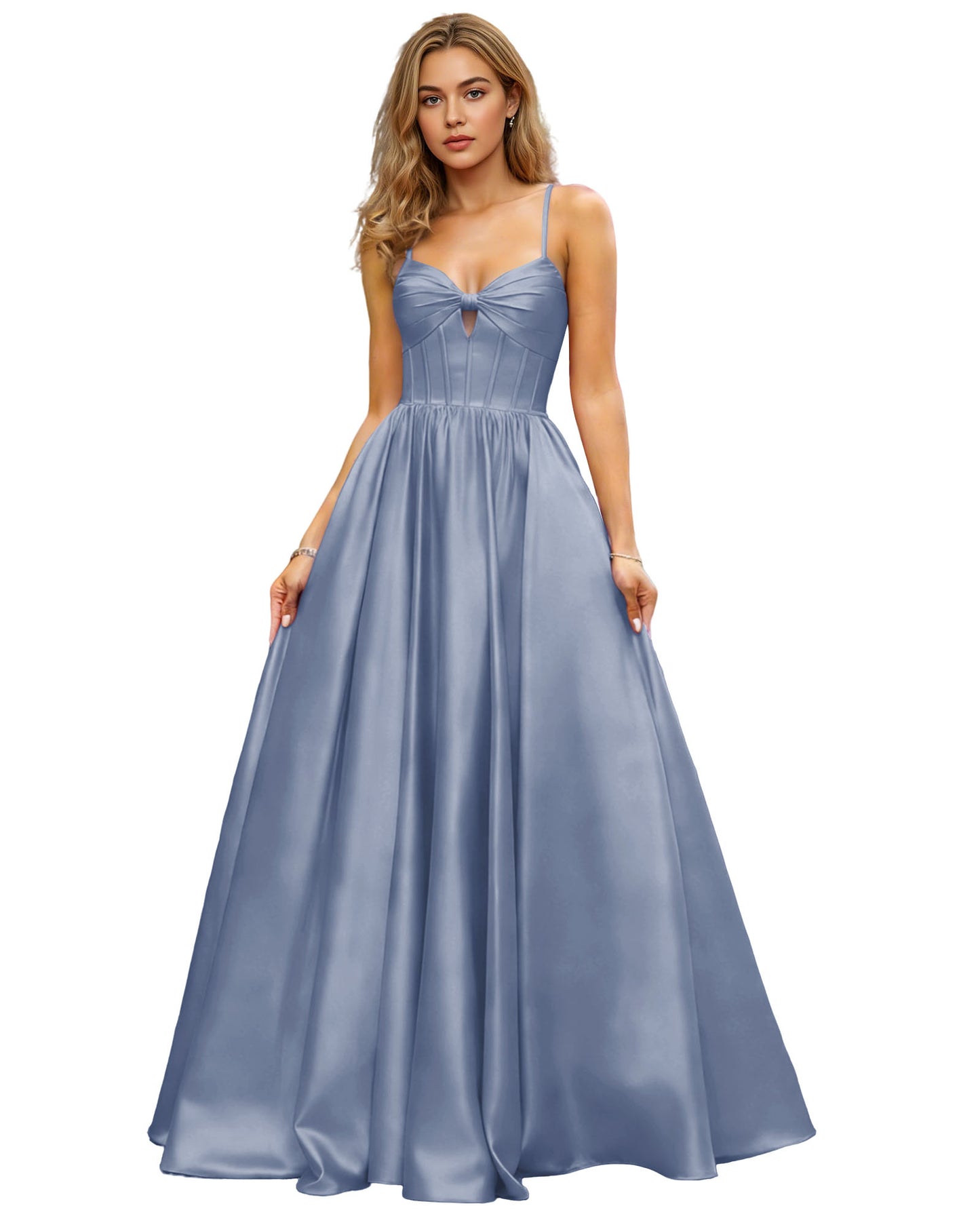 Spaghetti Strap Chiffon Empire Waist Prom Dress with Flowing dress