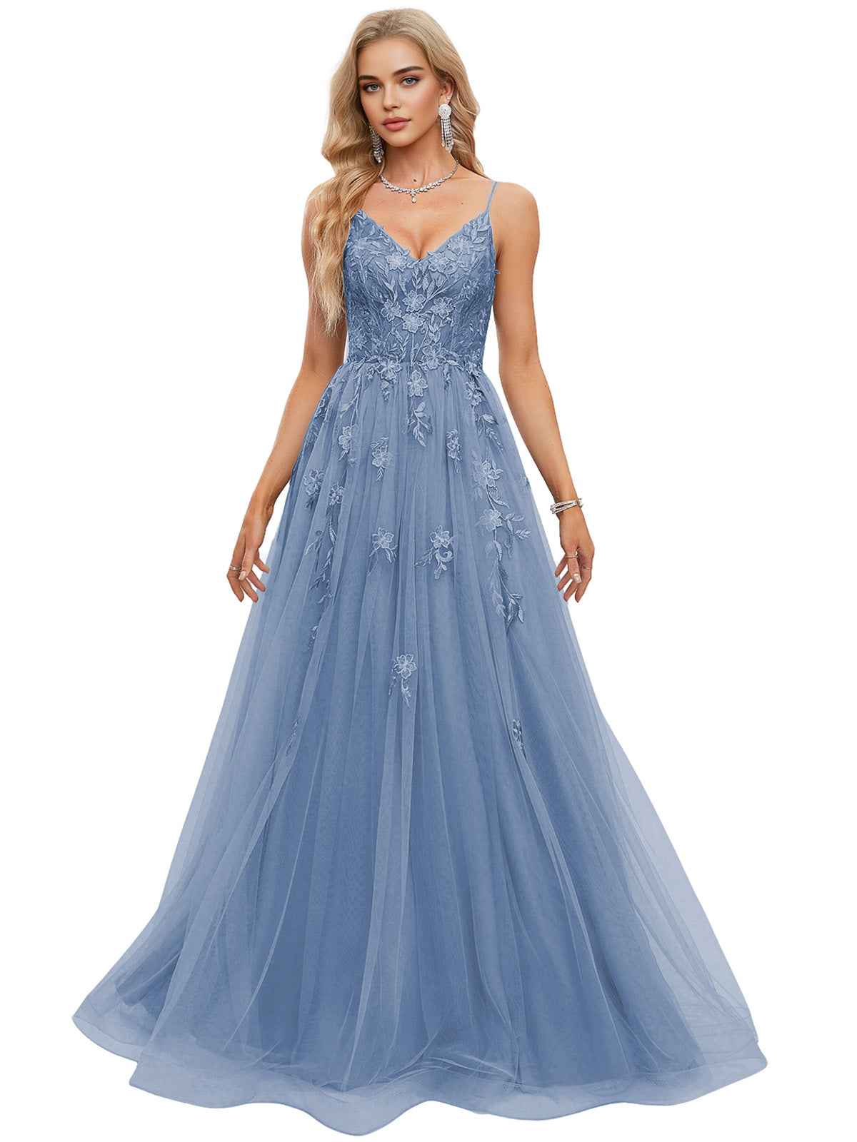 Beaded Bodice Tulle Ball Gown Prom Dress with Spaghetti Straps
