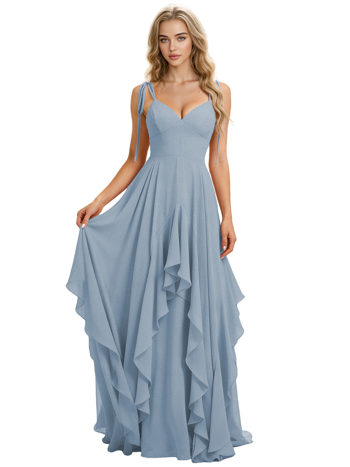 Spaghetti Strap Chiffon Bridesmaid Dress with Cascading Ruffle dress
