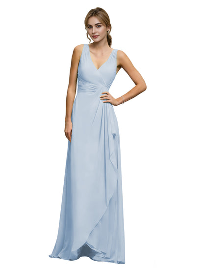 Halter V-Neck Chiffon Bridesmaid Dress with Draped Sash Waist