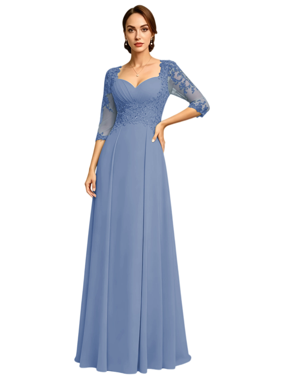 Long Sweetheart Mother of the Bride Dress Lace Jacket Chiffon A-Line Formal Gown