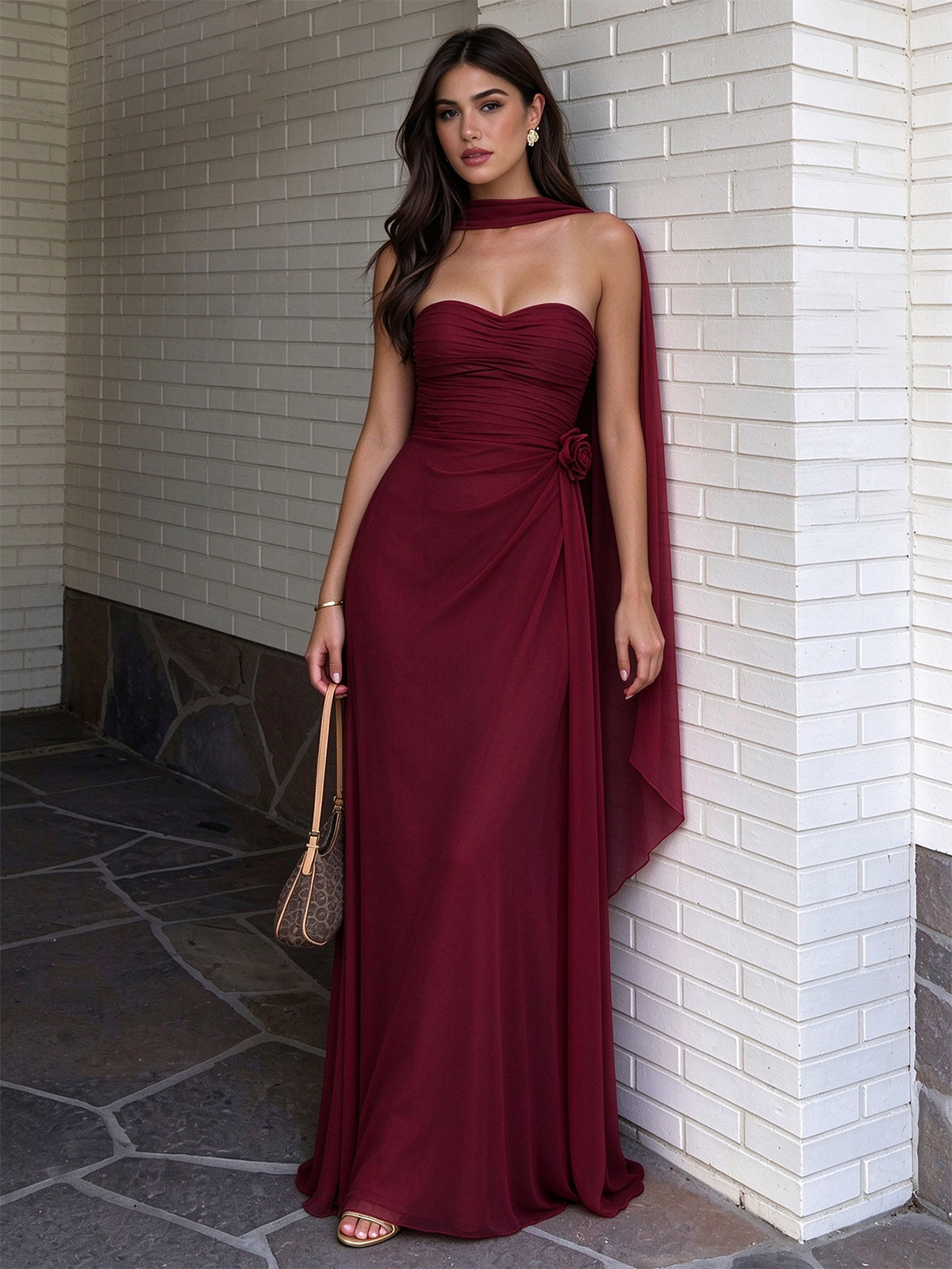 Strapless Ruched Chiffon Bridesmaid Dress