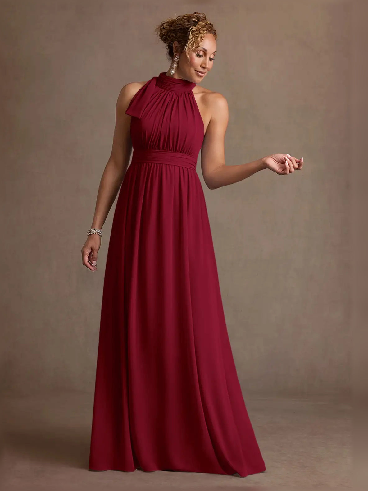 Halter Neck Ruching A-Line Floor-Length Sophisticated Formal Dress