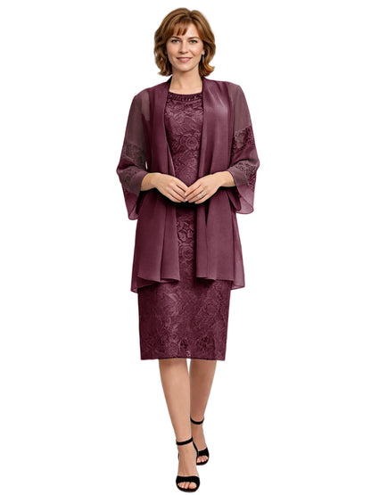 Mother of the Bride Dress with Jacket Knee Length Lace Formal Wedding Guest Outfit