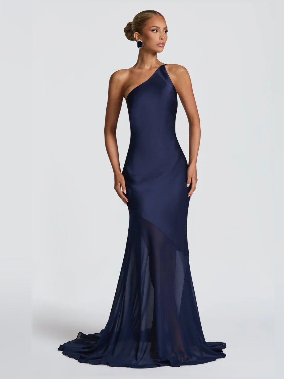 One-Shoulder Open Back Mermaid Floor-Length Formal Dress