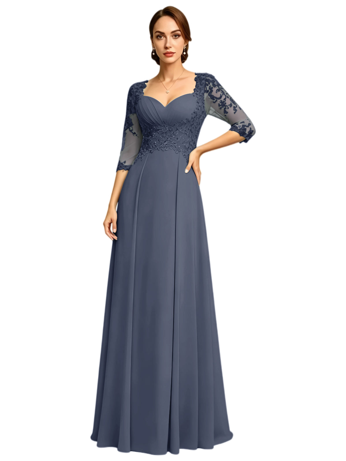 Long Sweetheart Mother of the Bride Dress Lace Jacket Chiffon A-Line Formal Gown