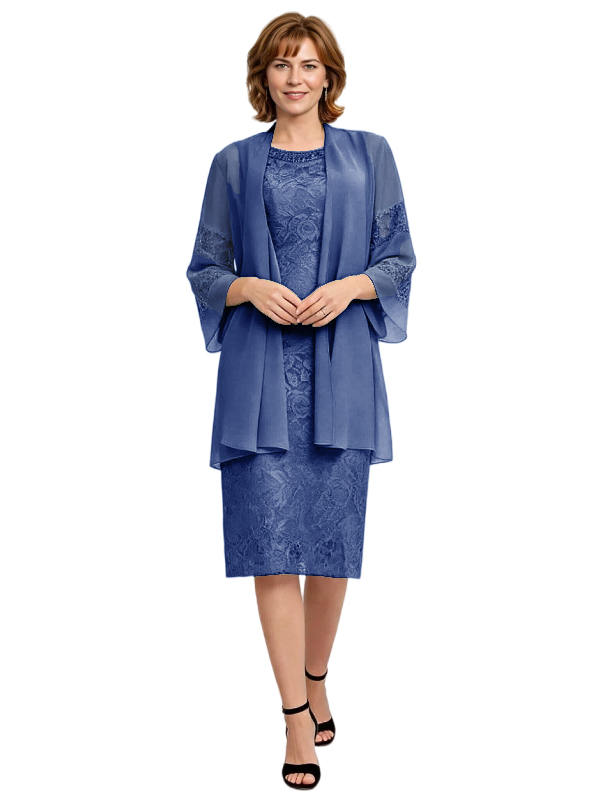 Mother of the Bride Dress with Jacket Knee Length Lace Formal Wedding Guest Outfit