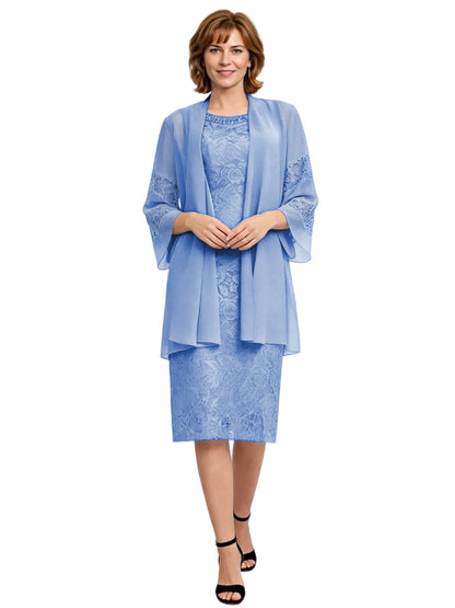 Mother of the Bride Dress with Jacket Knee Length Lace Formal Wedding Guest Outfit