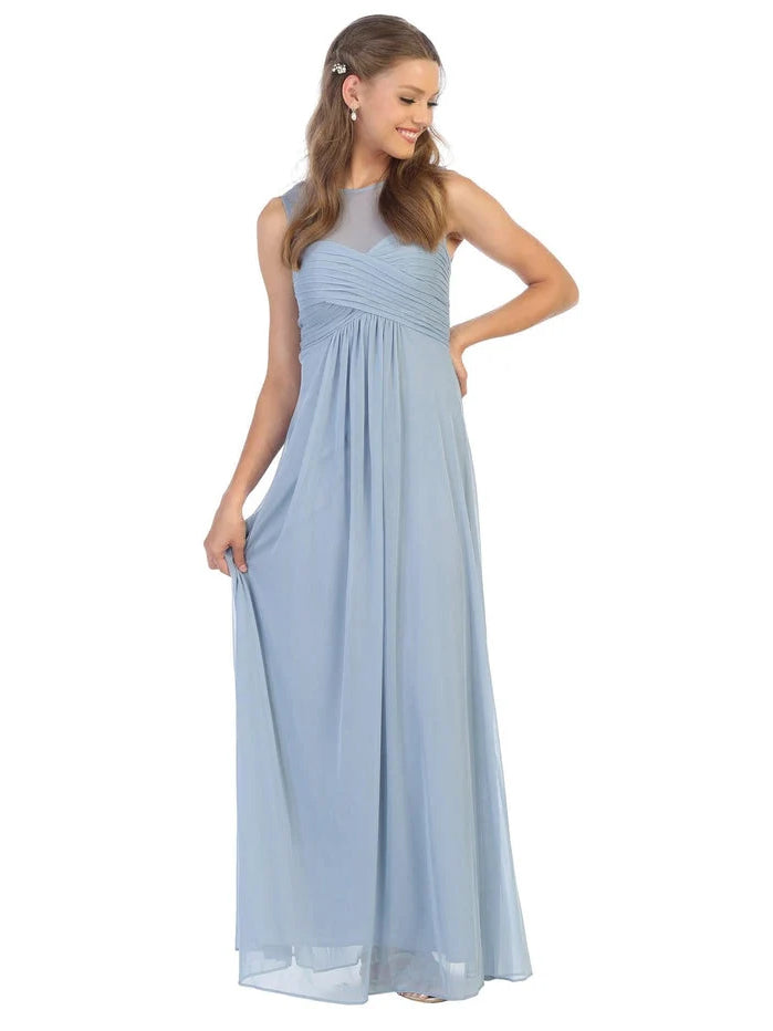 Illusion Neck A-Line Maxi Chiffon Bridesmaid Dress for Wedding Ceremony