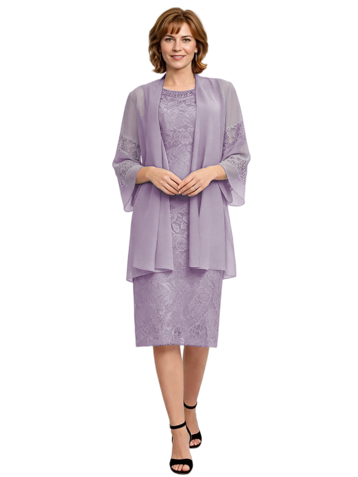Mother of the Bride Dress with Jacket Knee Length Lace Formal Wedding Guest Outfit
