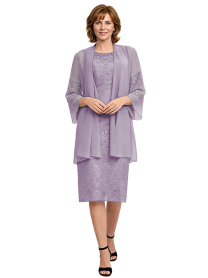 Mother of the Bride Dress with Jacket Knee Length Lace Formal Wedding Guest Outfit