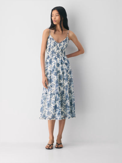 Print V Neck Tiered Midi Formal Dress
