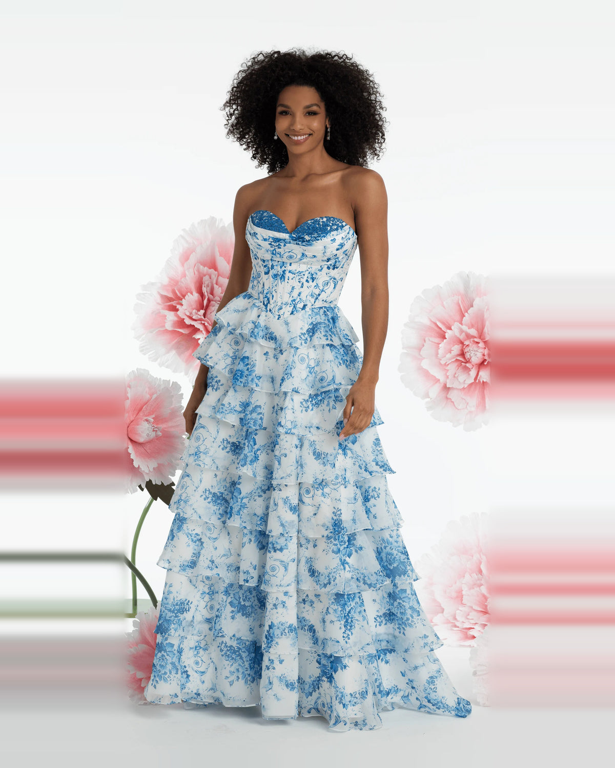 Pleated Draped Strapless Ball-Gown Floor-Length Prom Dress for Spring Formal