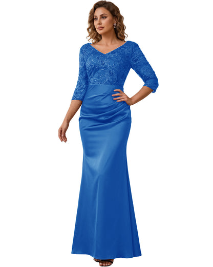 Mother of the Bride Dress Long Lace Mermaid Formal Gown with 3/4 Sleeves