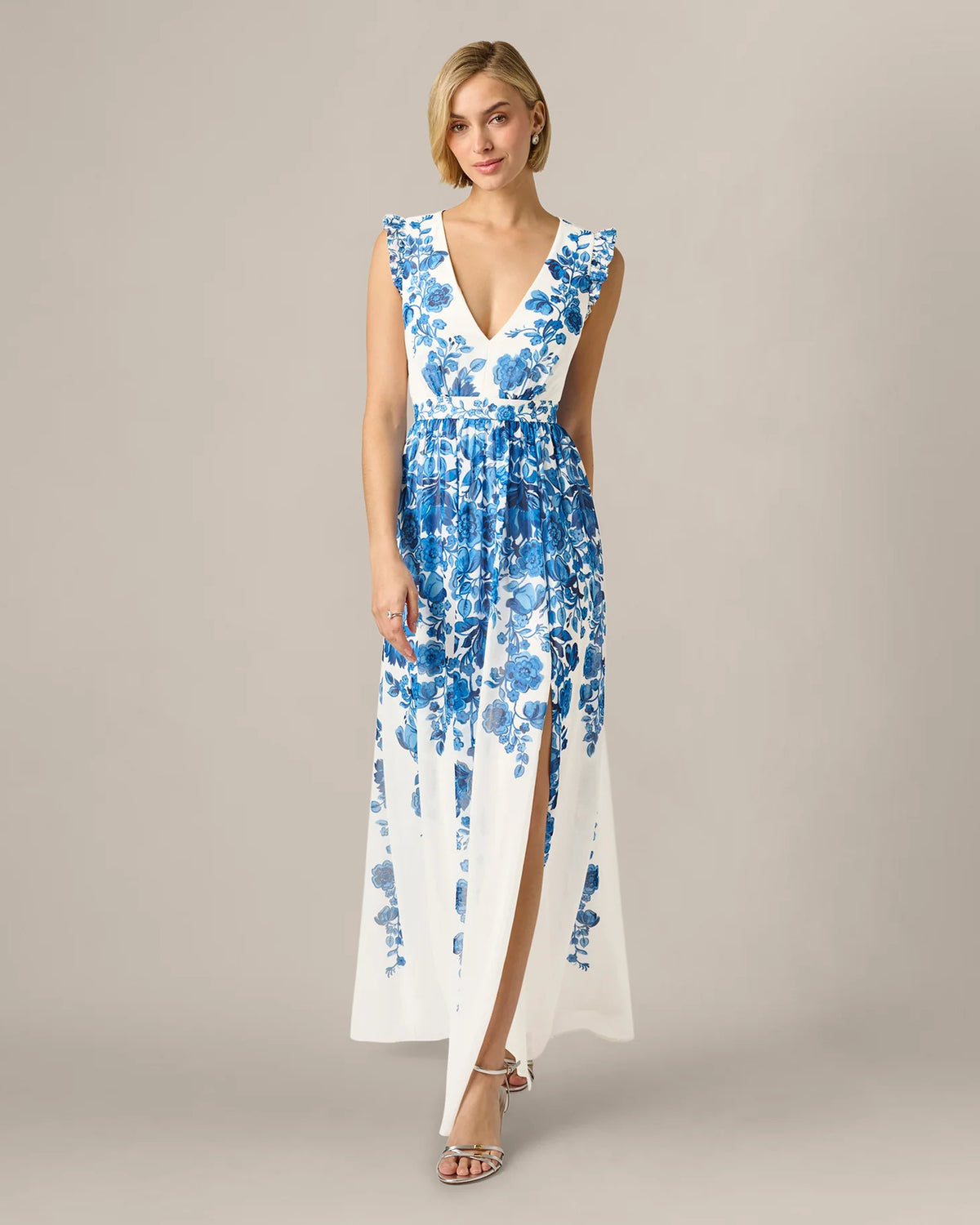 Floral Print A-Line Maxi Mother of the Bride Dress for Black Tie Wedding