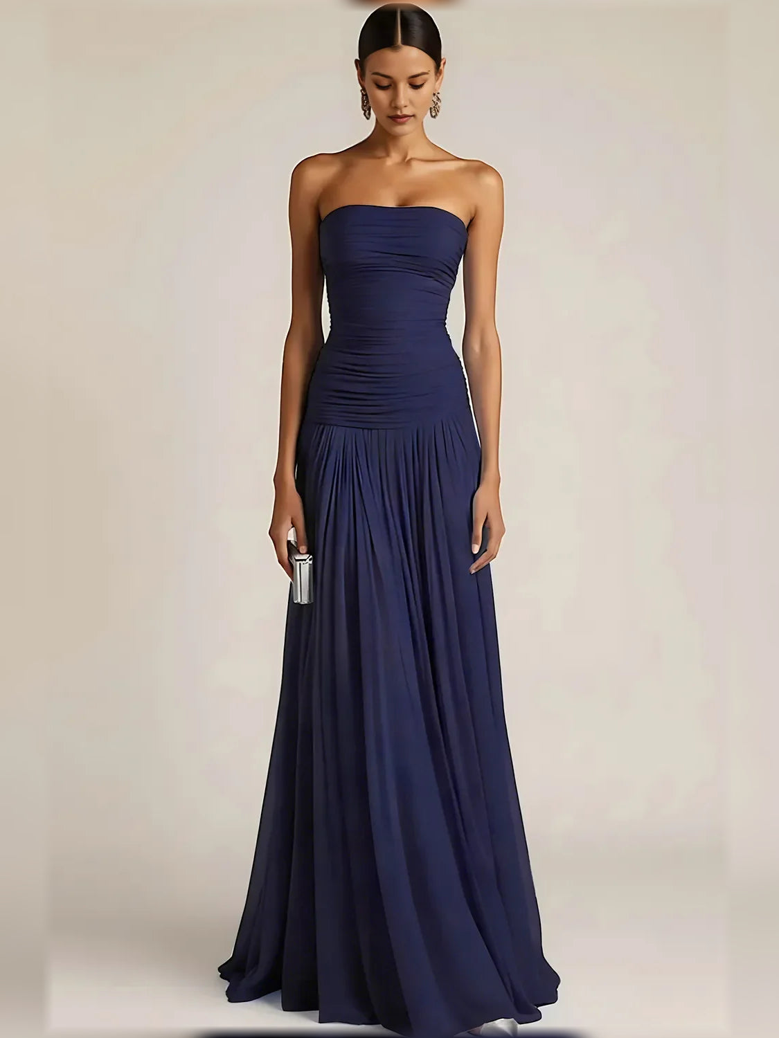 Strapless Ruching Pleats Floor-Length Formal Dress