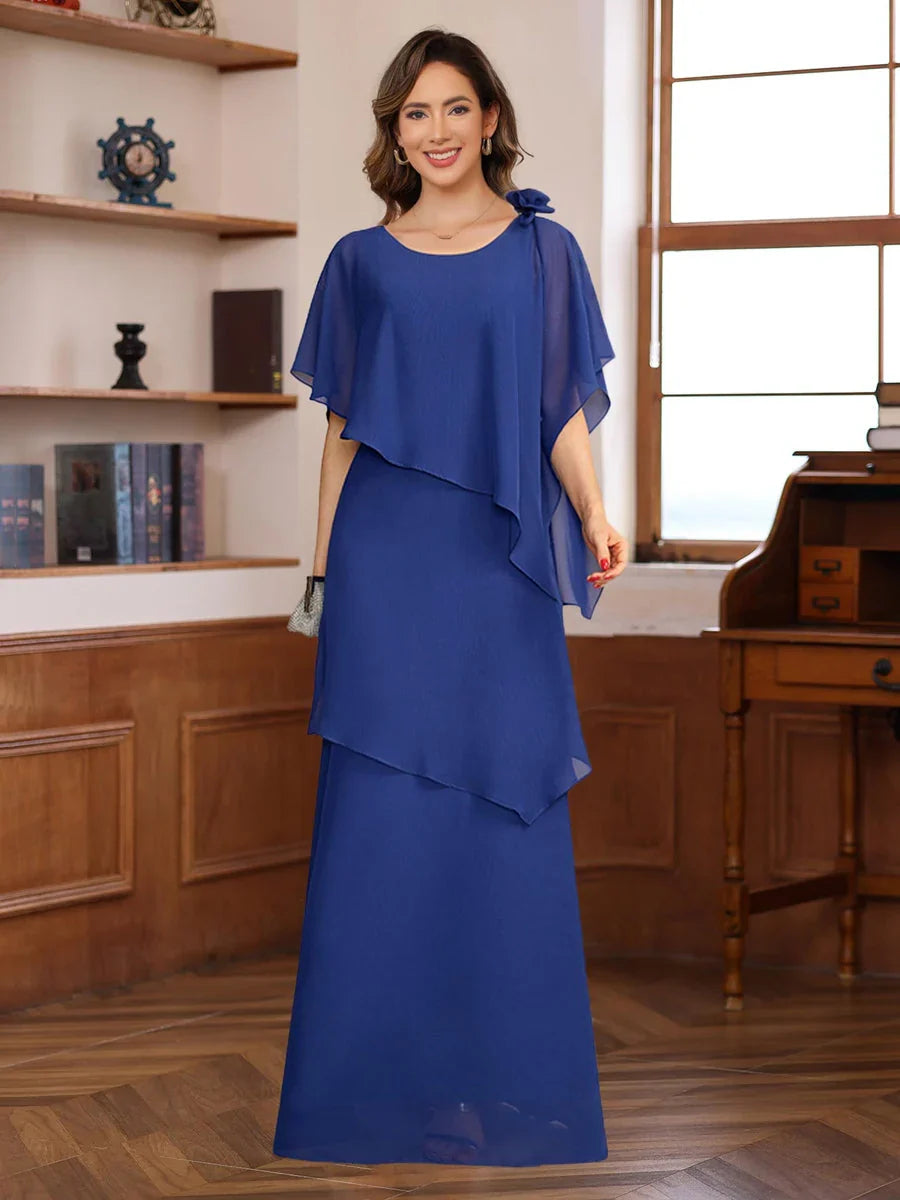 Bow Sheath Floor-Length Chiffon Mother of the Bride Dress for Church Wedding