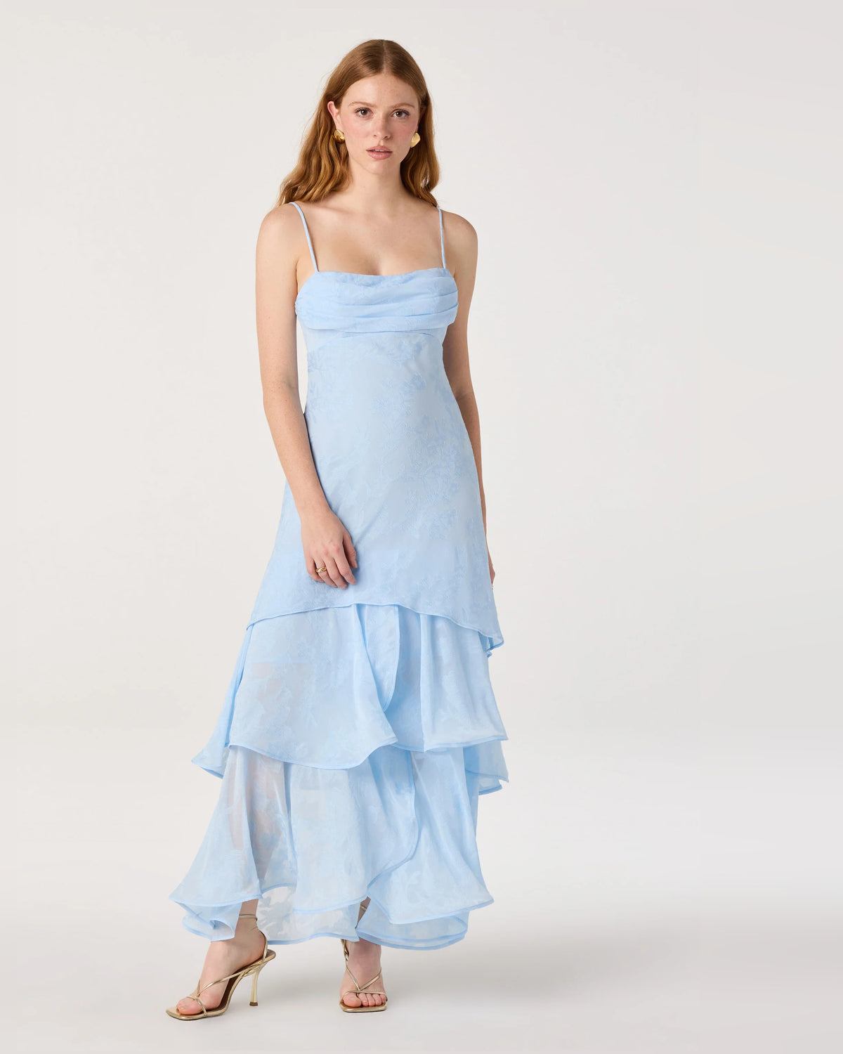 Tiered Ruffle Spaghetti Strap A-Line Maxi Formal Dress for Evening Ceremony