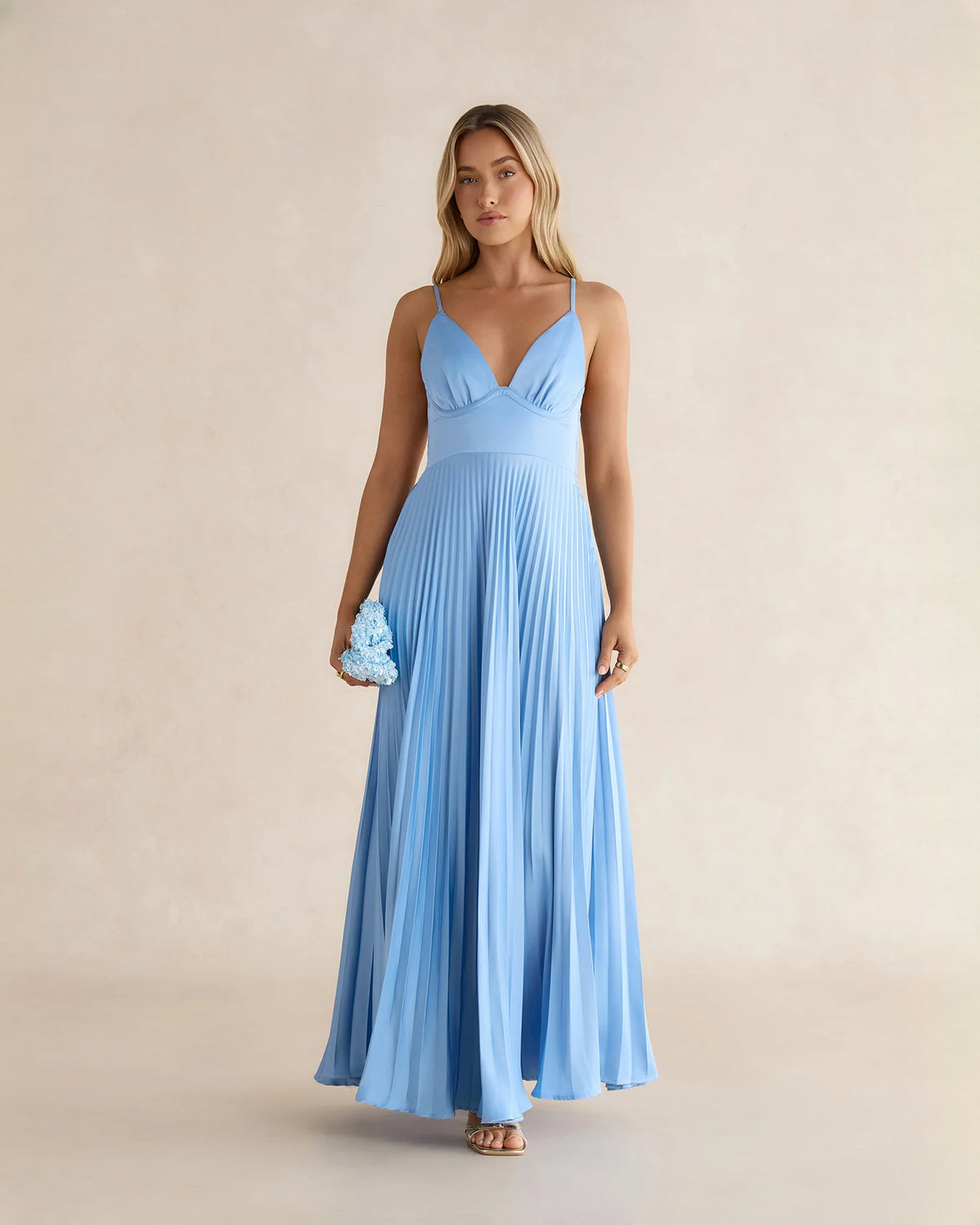 Pleated Sleeveless Chiffon A-Line Maxi Bridesmaid Dress for Bridal Reception