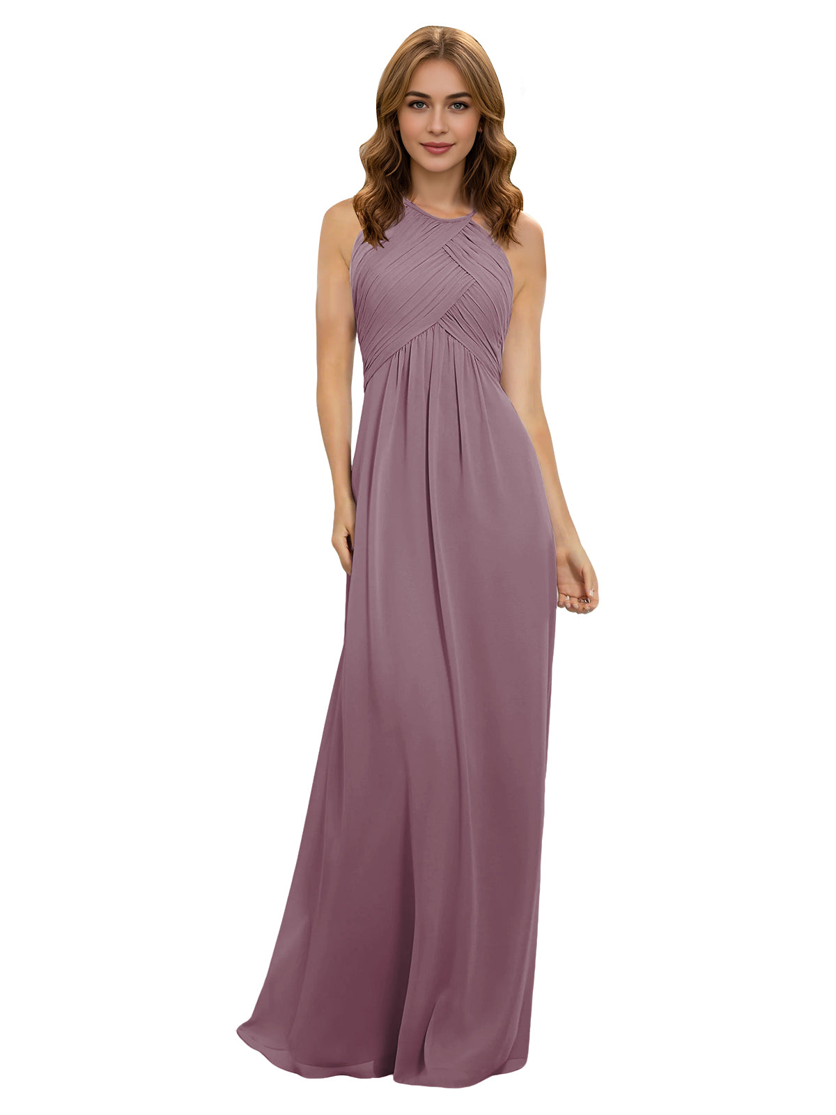 Twist Halter Chiffon Bridesmaid Dress with Keyhole Bodice