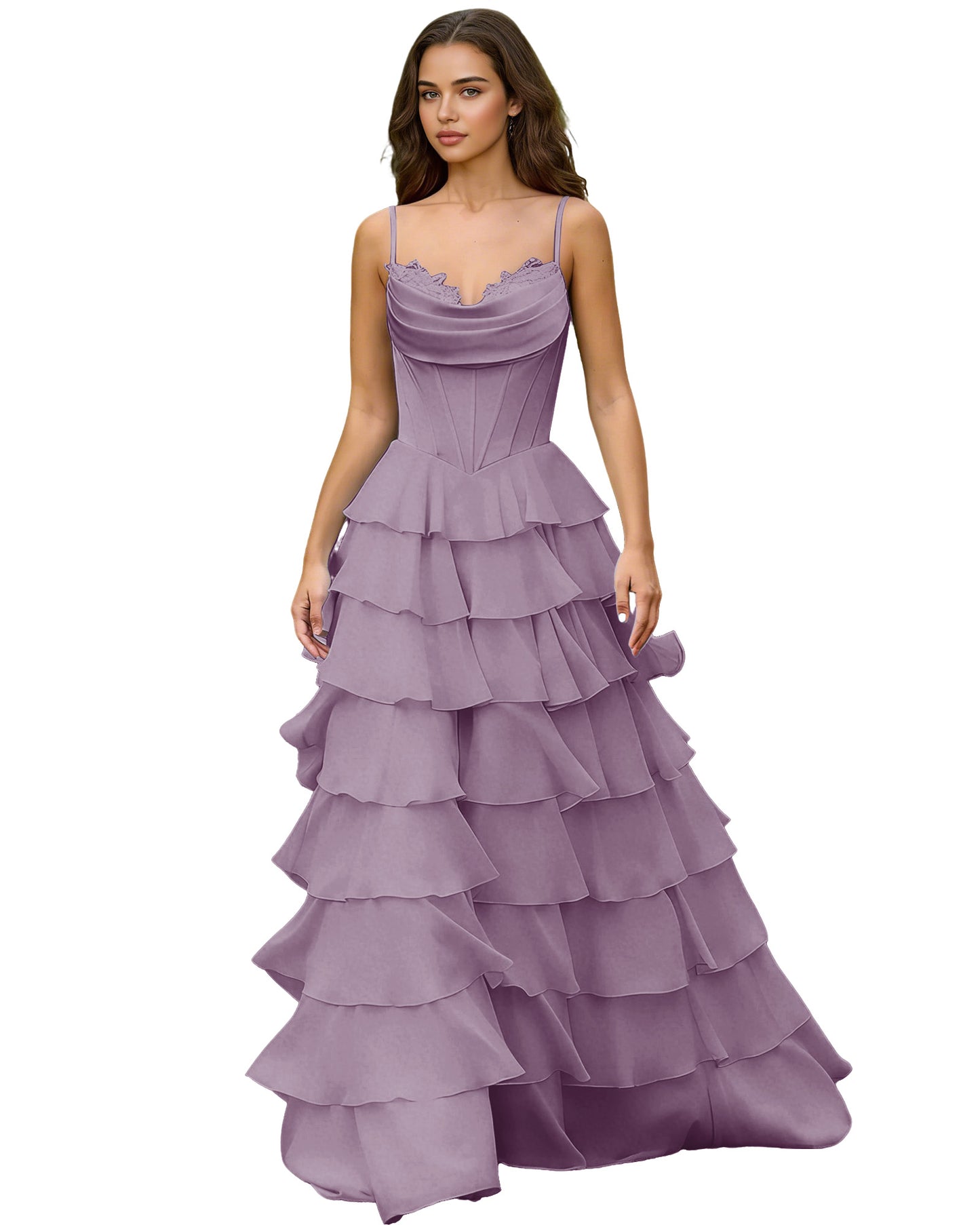 Spaghetti Strap Tiered Chiffon A-Line Prom Dress with Ruffle dress