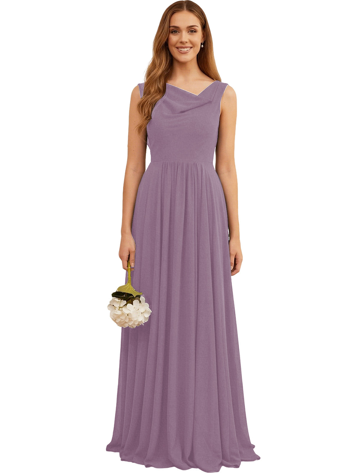 Jewel Neck Sleeveless Chiffon Bridesmaid Dress with Pleated dress