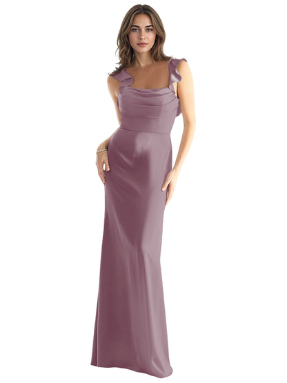 One Shoulder Satin Bridesmaid Dress with Bow Strap and Mermaid Dress