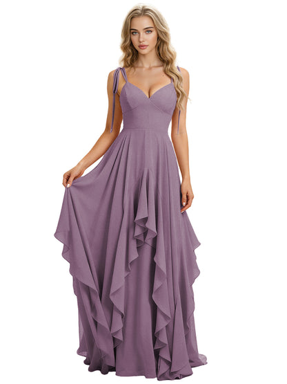 Spaghetti Strap Chiffon Bridesmaid Dress with Cascading Ruffle dress