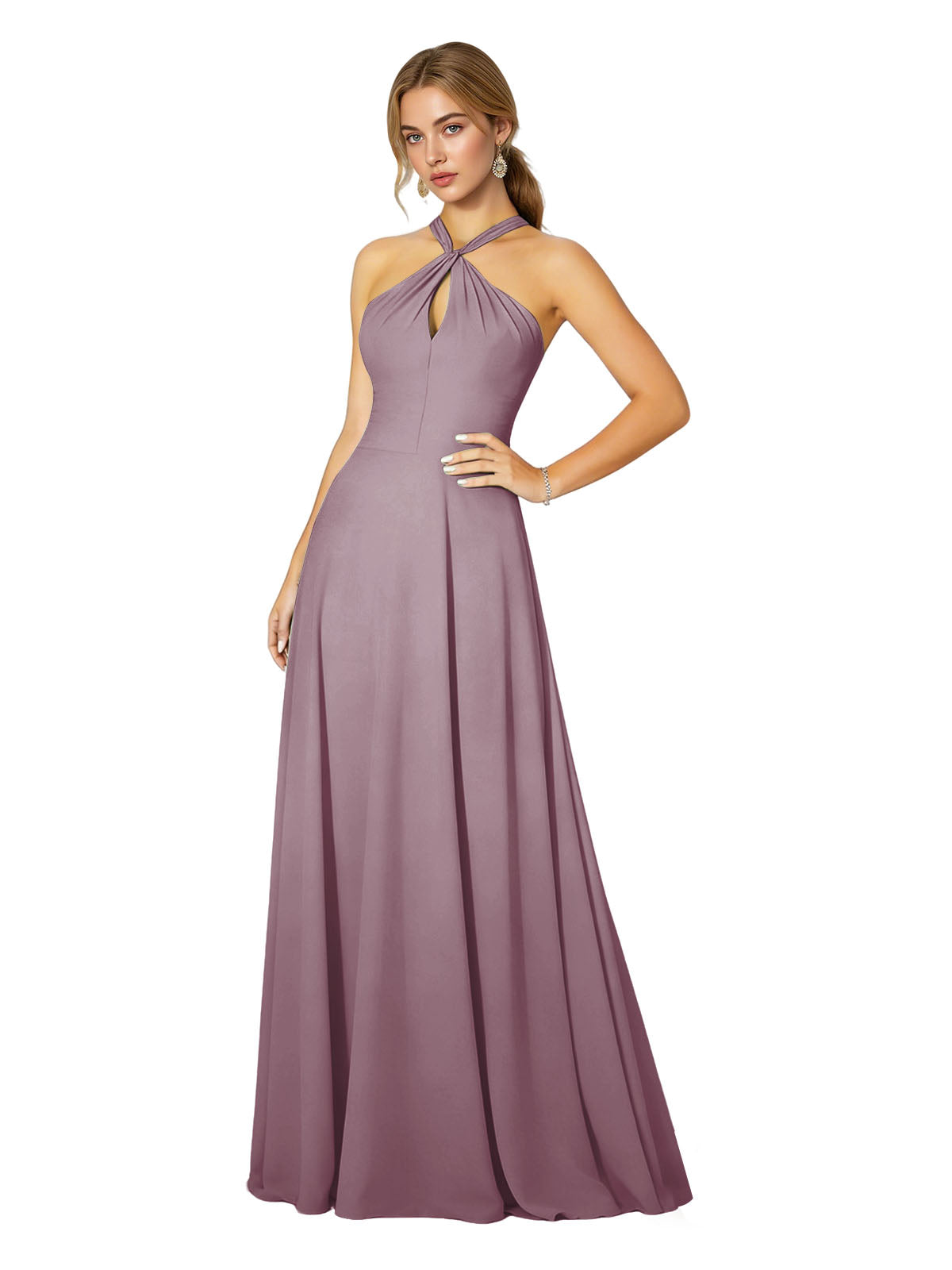 Cross Halter Chiffon Bridesmaid Dress with Empire Waist