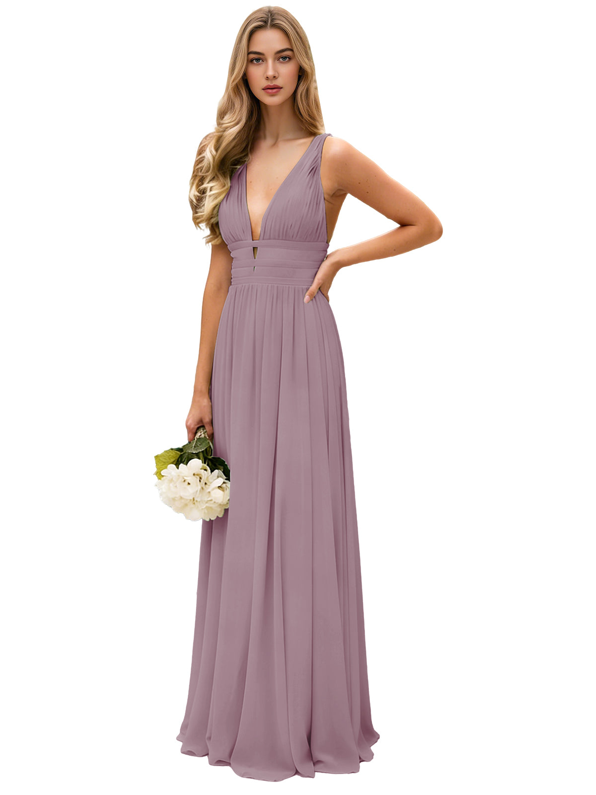 Spaghetti Strap V-Neck Chiffon Bridesmaid Dress with Open Back