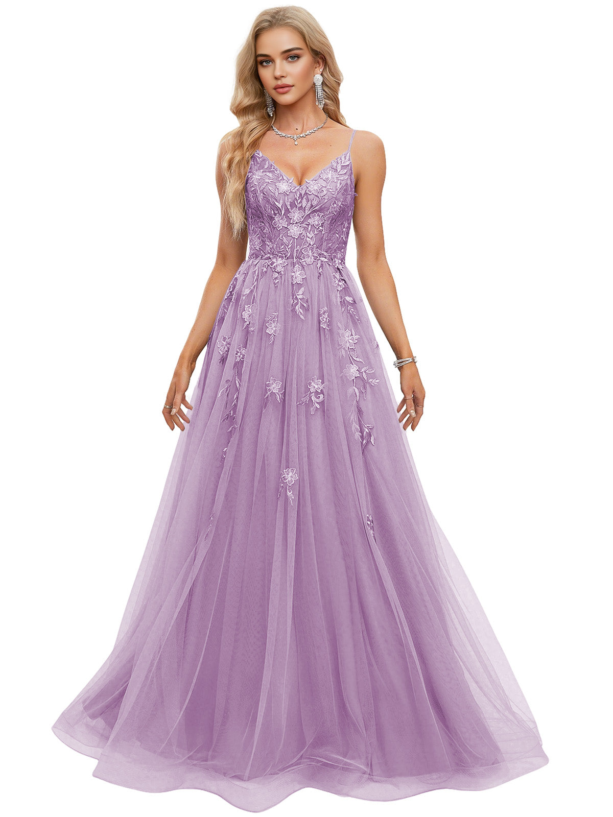 Beaded Bodice Tulle Ball Gown Prom Dress with Spaghetti Straps