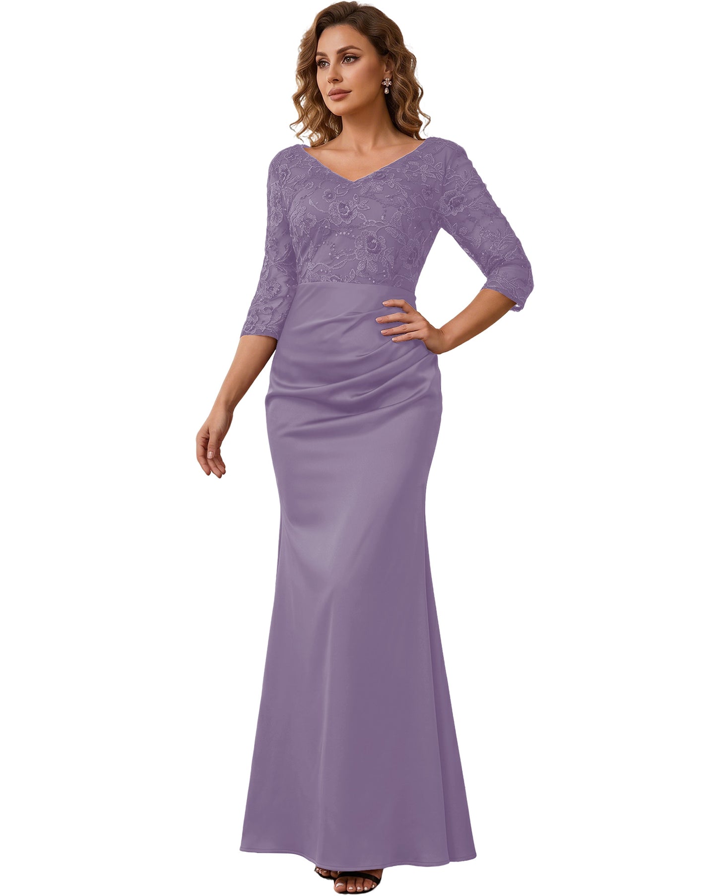 Mother of the Bride Dress Long Lace Mermaid Formal Gown with 3/4 Sleeves
