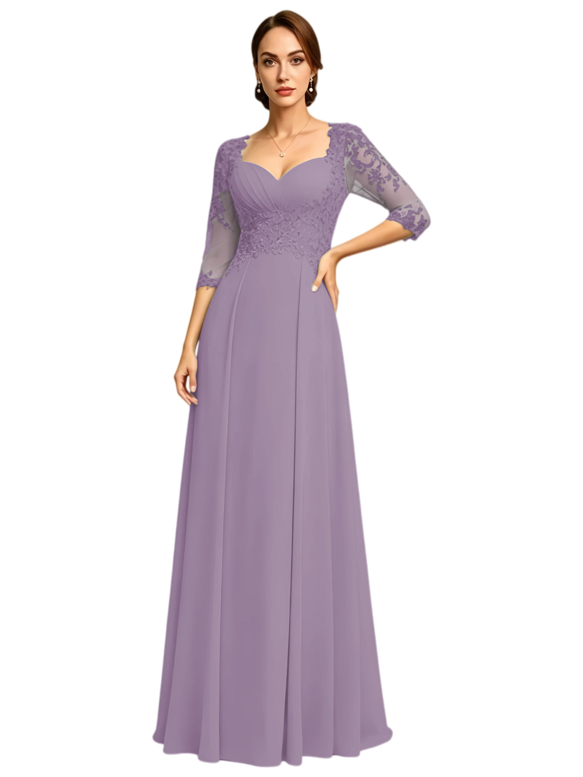 Long Sweetheart Mother of the Bride Dress Lace Jacket Chiffon A-Line Formal Gown