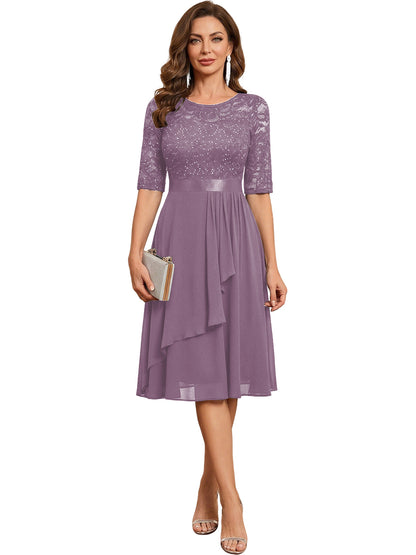 Wisteria Knee Length Mother of the Bride Dress Sequined Lace Bodice Chiffon Skirt Formal Guest Outfit color option