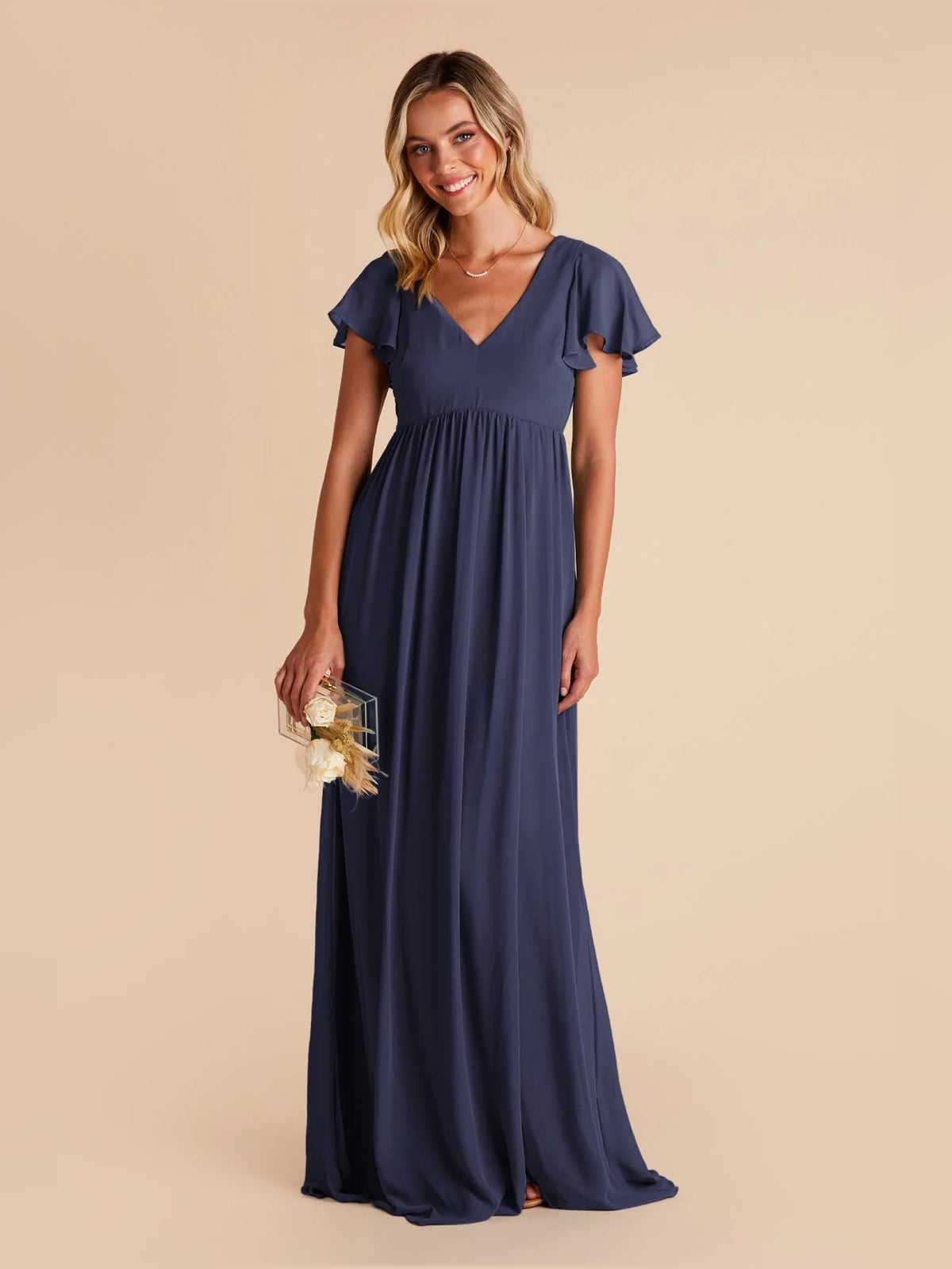 Side-Slit Slit V Neck A-Line Maxi Chiffon Bridesmaid Dress for Estate Wedding