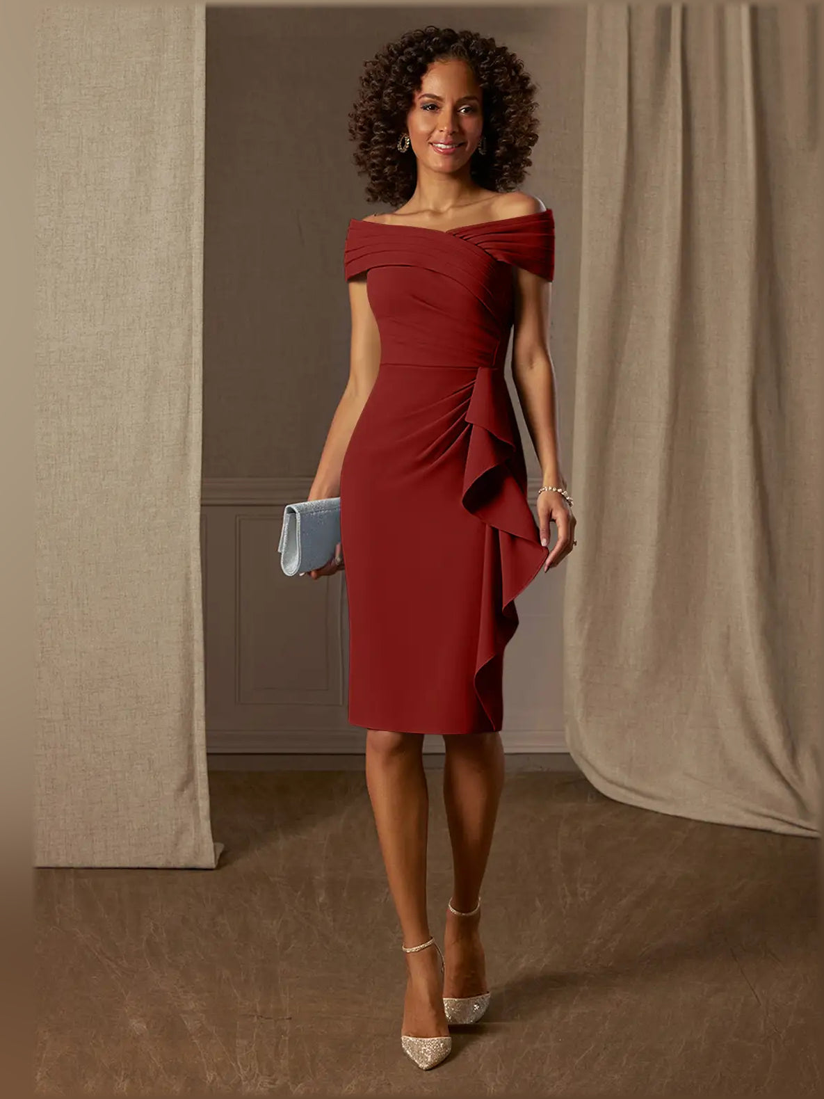 Off-The-Shoulder Ruching Pleats Maxi Formal Dress