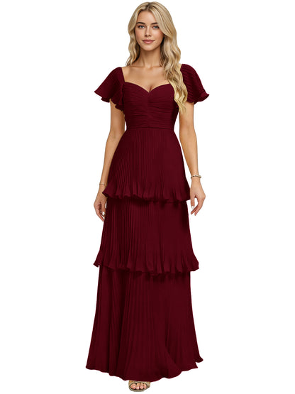 Tiered Ruffle Chiffon Bridesmaid Dress with Sweetheart Neckline