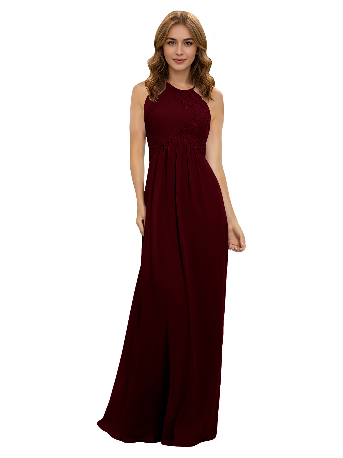 Twist Halter Chiffon Bridesmaid Dress with Keyhole Bodice