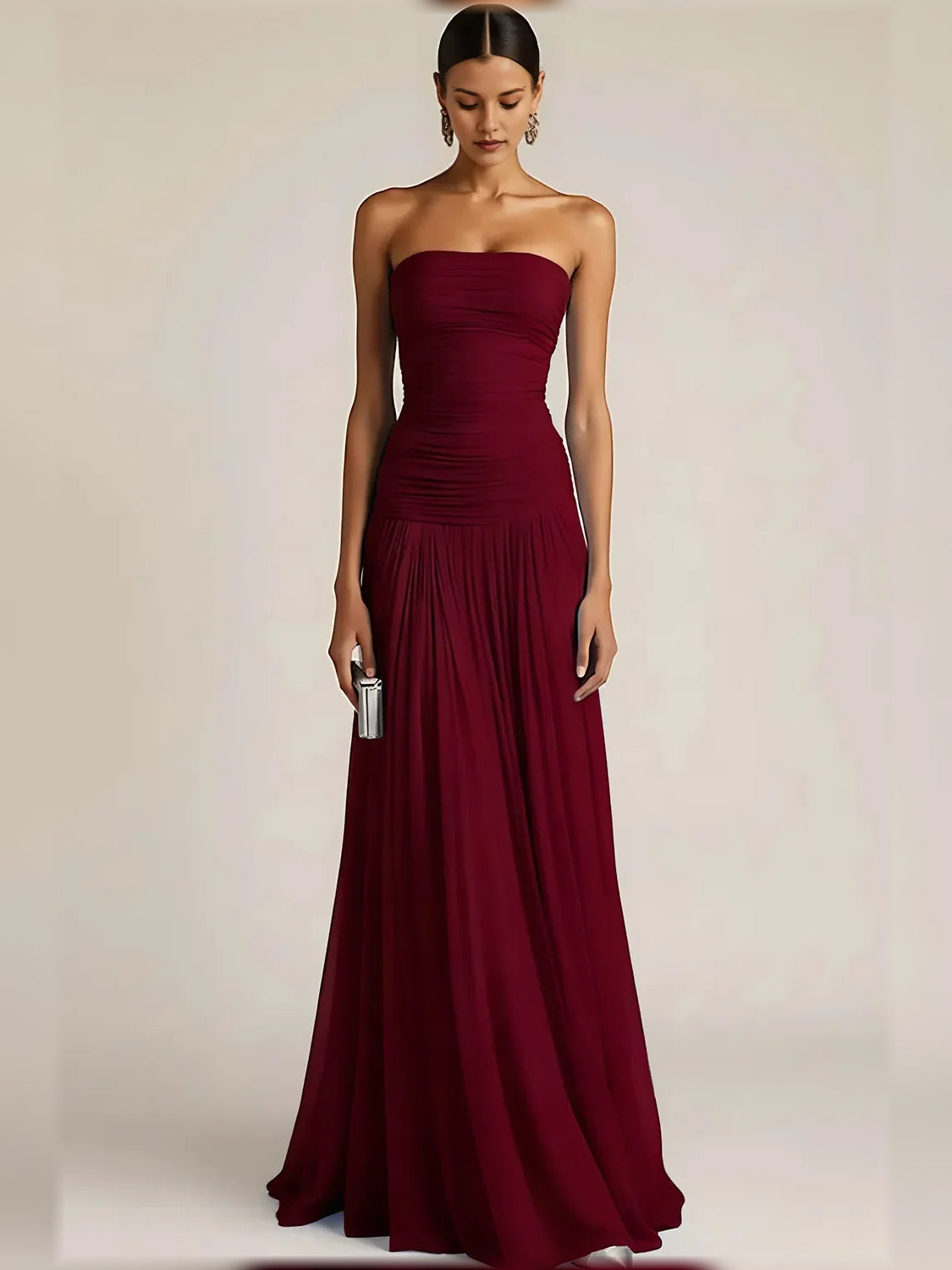 Strapless Ruching Pleats Floor-Length Formal Dress