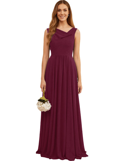 Jewel Neck Sleeveless Chiffon Bridesmaid Dress with Pleated dress